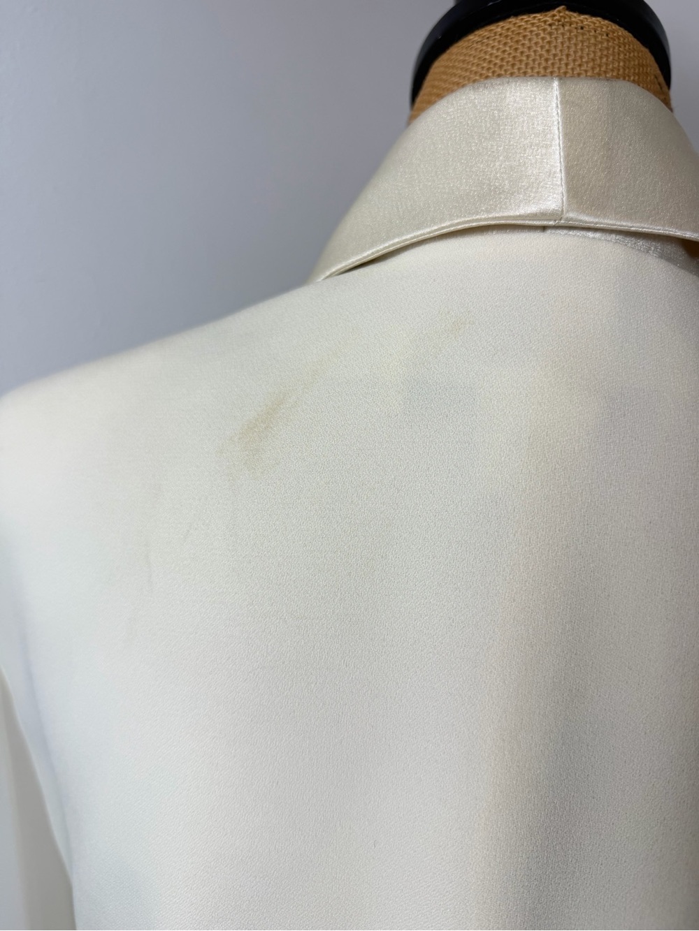 Vintage Ivory Satin Tuxedo Blazer Beaded Illusion Top Sheer Sleeve 10P - Picture 9 of 10